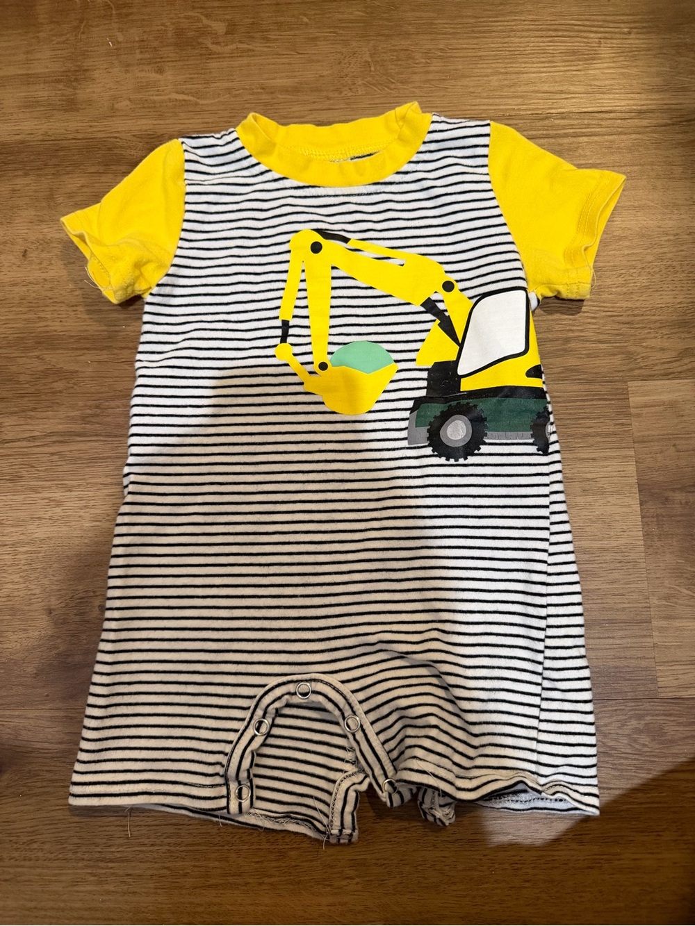 Yellow Striped Excavator Baby Romper - Kids Matching Sets